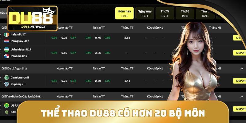 Thể thao DU88 có hơn 20 bộ môn đa dạng